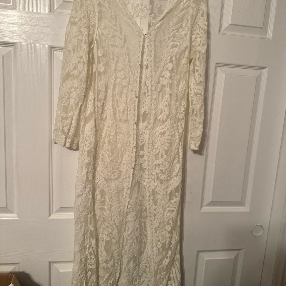 Sexy cream lace long sleeve sexy  cover up lingerie